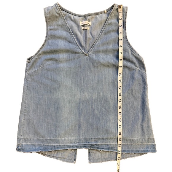 Rag & Bone V-Neck Tank Top Chambray Denim Split Back Raw Hem Medium Made in USA - Picture 6 of 6